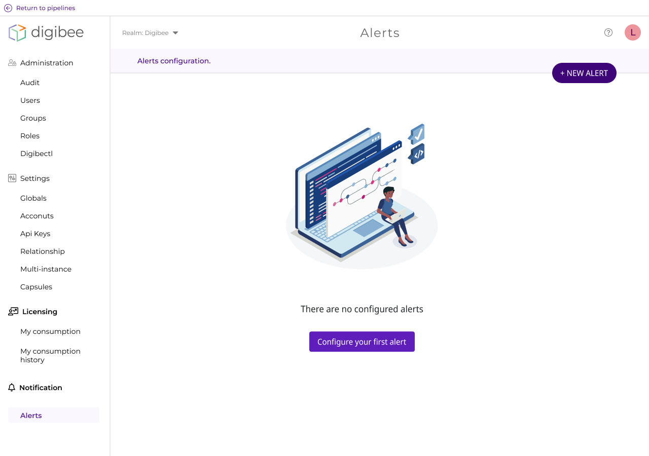 1 — Initial alert configuration page
