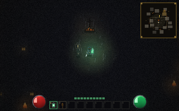 The dark iron lamp. Narrower, green, and it drains while lit. Radius 93px. The only way to see the dead.