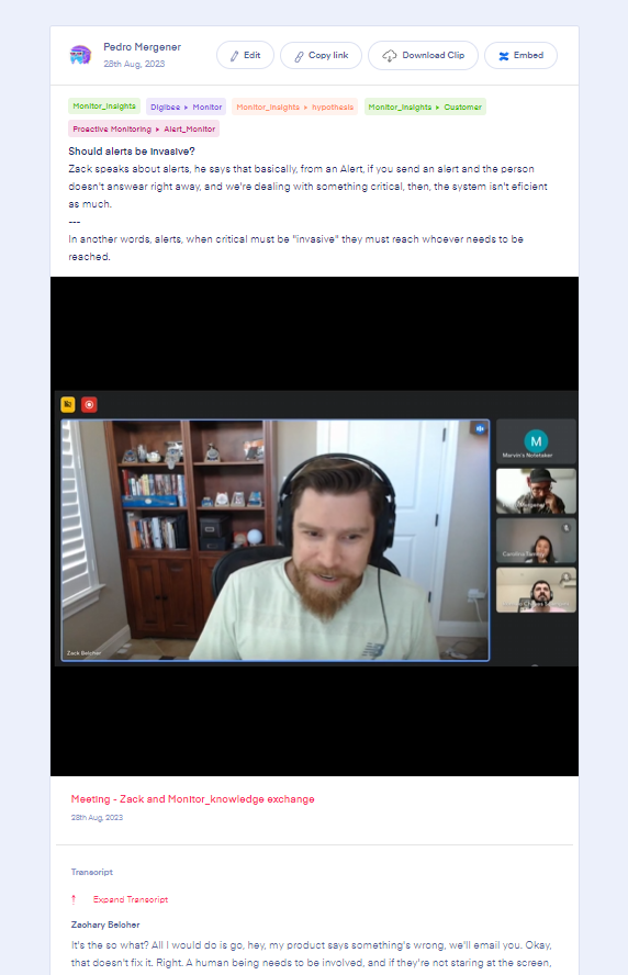 Zack, one of our heavy users — recordings stay accessible through the nuggets