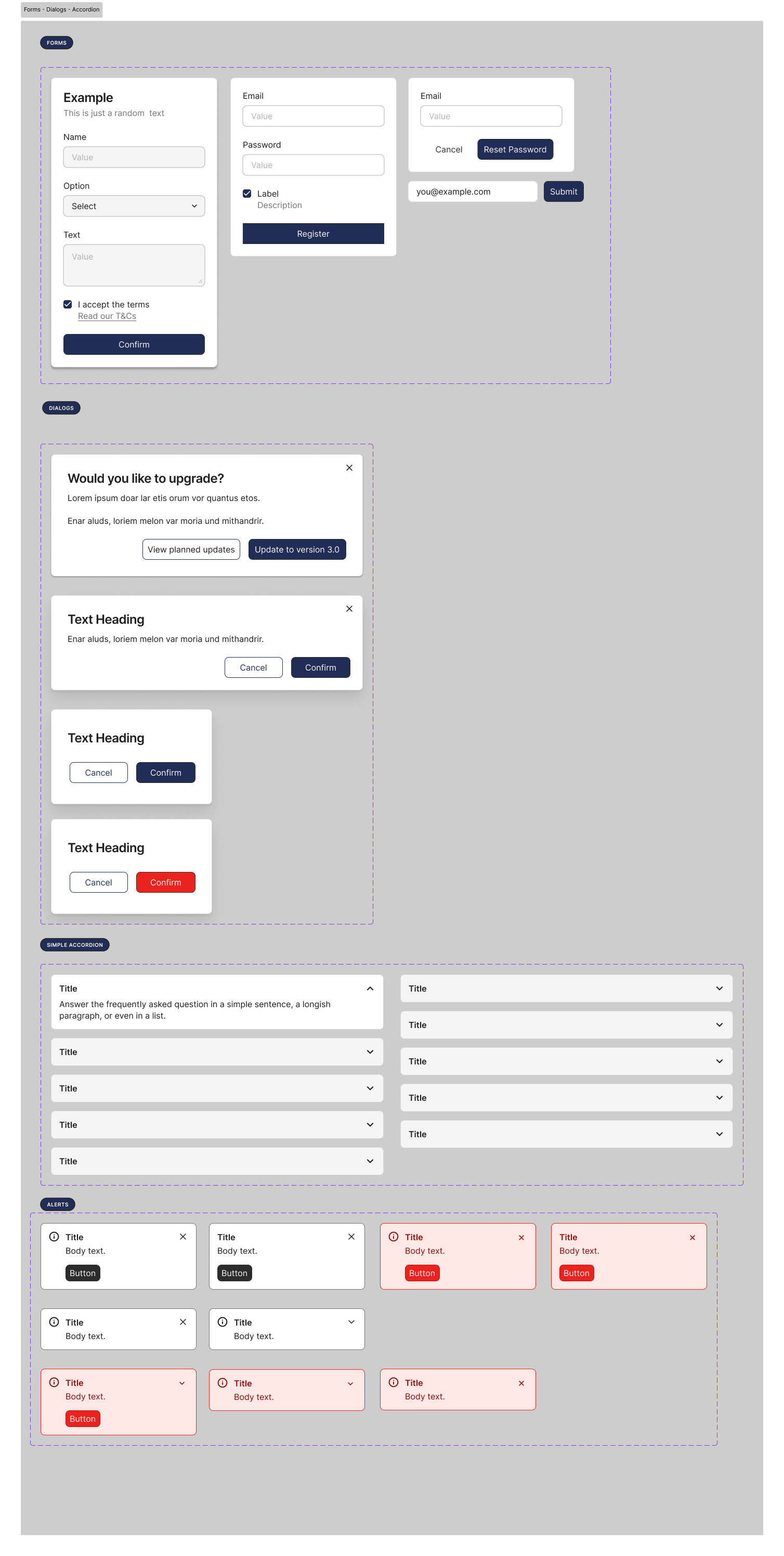 Forms, dialogs and alerts