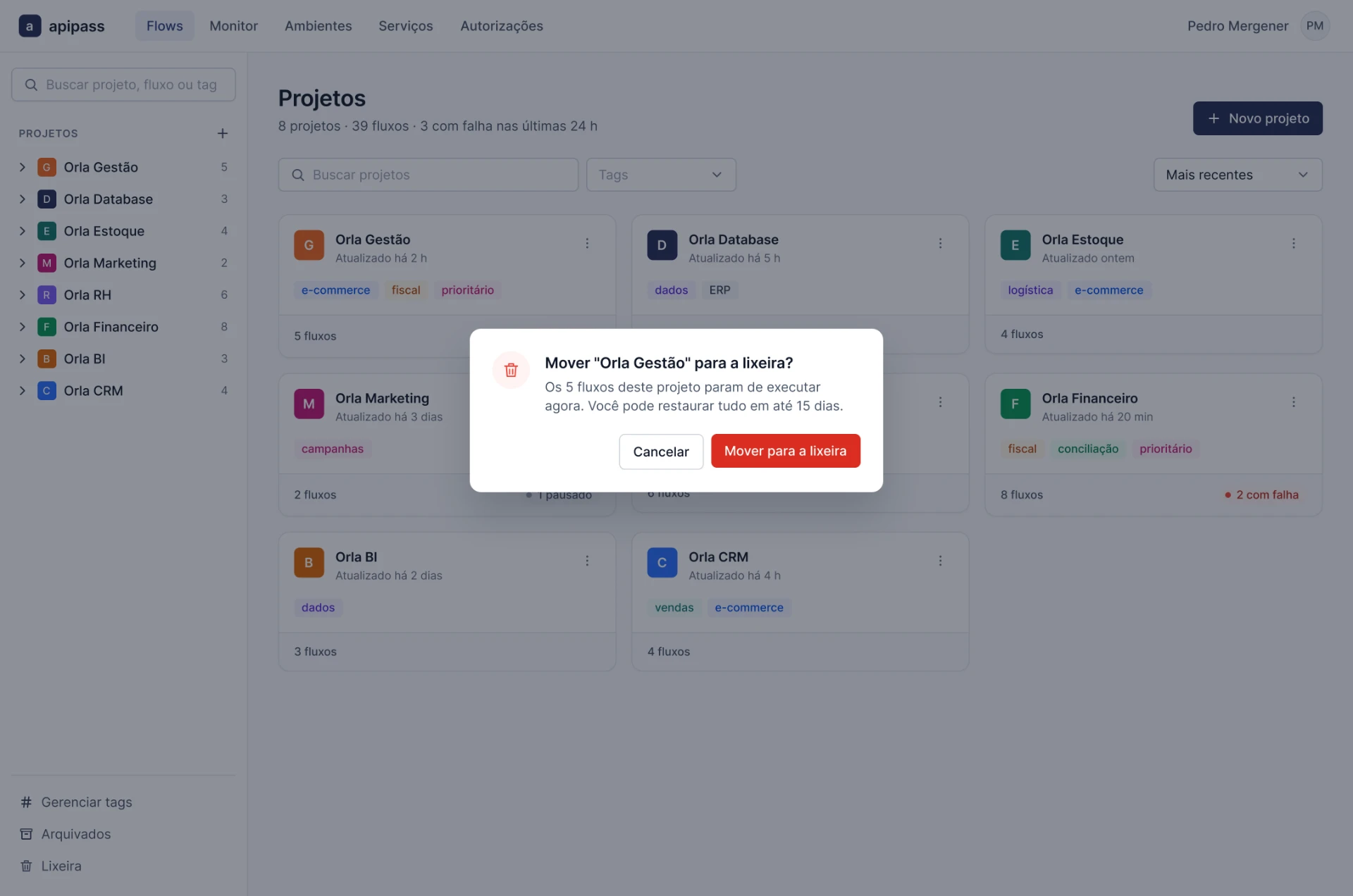 Destructive action — the confirmation explains the impact and the recovery window before deletion