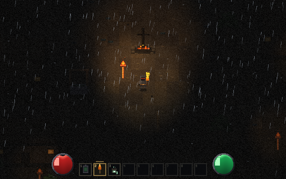 Torch light in Godot, using CanvasModulate and PointLight2D rather than a composited lighting canvas. The radii are the same numbers as the original.
