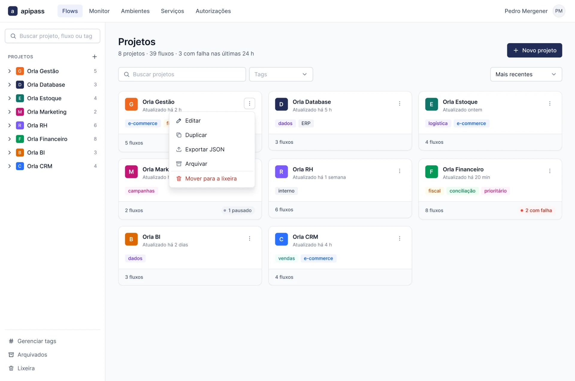 Project actions — editing, duplication, export, archiving, and deletion kept in context