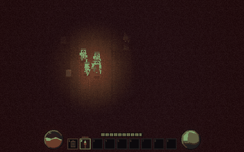 The graveyard ambush. Five skeletons rise the moment you cross it. Watch the stamina squares drain as the swings land, and the screen flash when one connects with you.